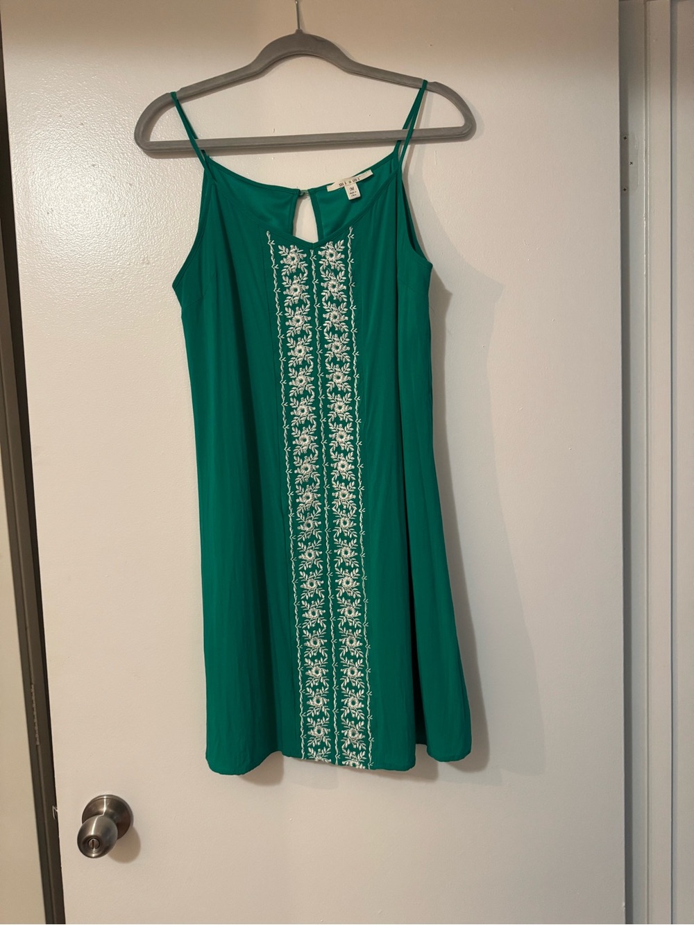 miami Green Embroidered Mini Slip Dress